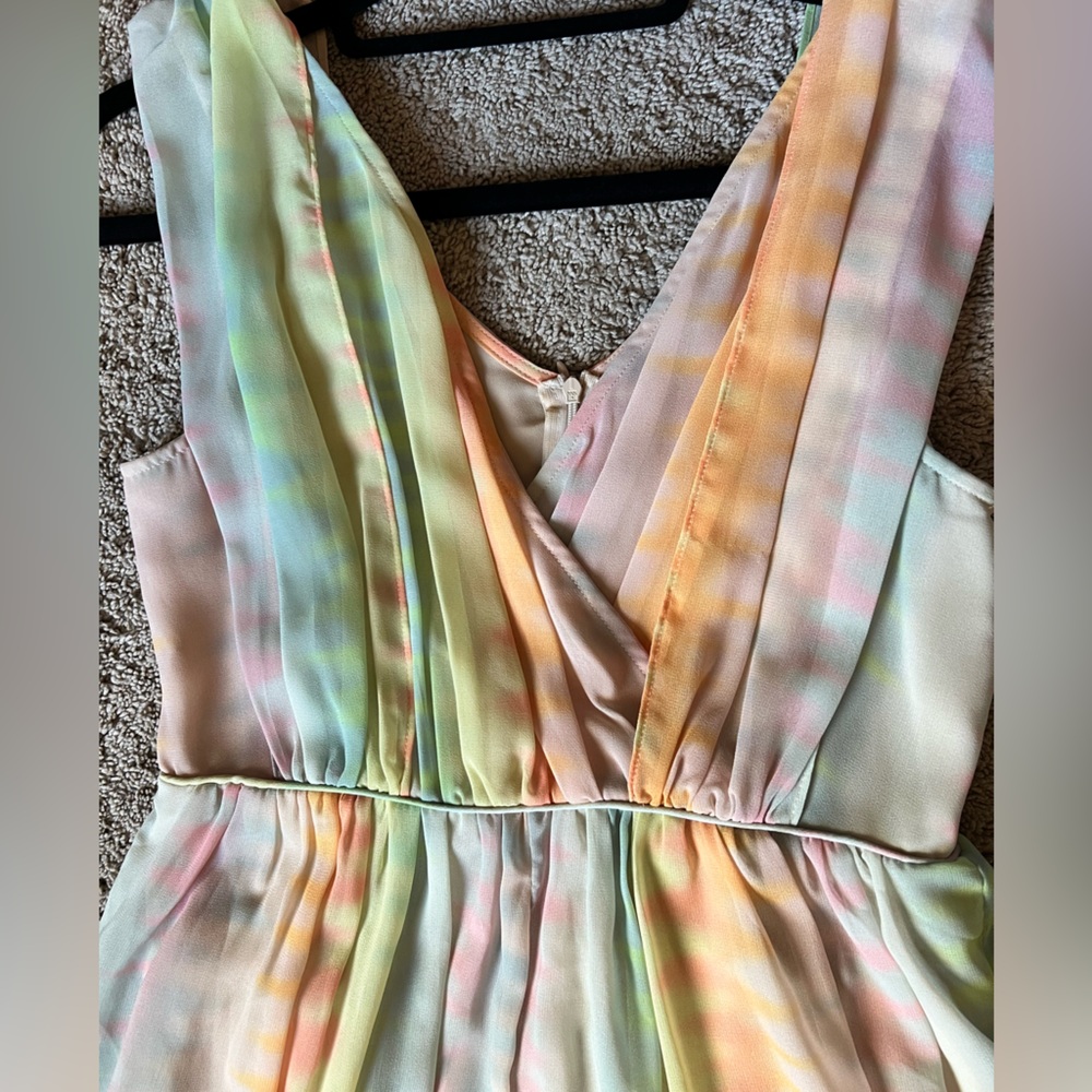 Anthropologie Lil Watercolor Tie-dye Pastel Rainbow Maxi Dress, Size 4 - Picture 9 of 11